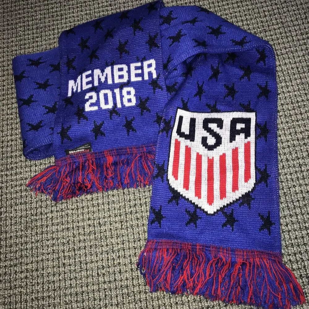 USA Soccer Team Member 2018 Fringe Knit Scarf Blue Stars Ruffneck NWT